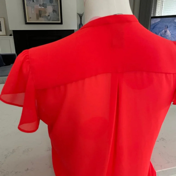 H&M Button Down Front Pleat Detail Flutter Cap Sleeve Sheer Top Orange Sz 6 - Picture 7 of 9
